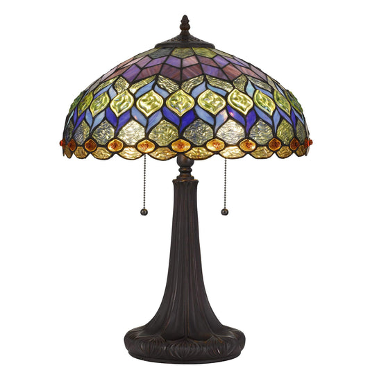 Benzara Tiffany Table Lamp 120W Engraved Base 22.5x16x16 in Multicolor Model BM233347