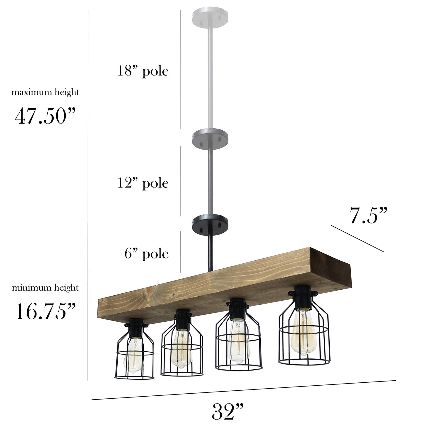 Elegant Designs CH1001-RWD 4 Light Rustic Farmhouse Cage Pendant Chandelier, Wood, Restored Wood