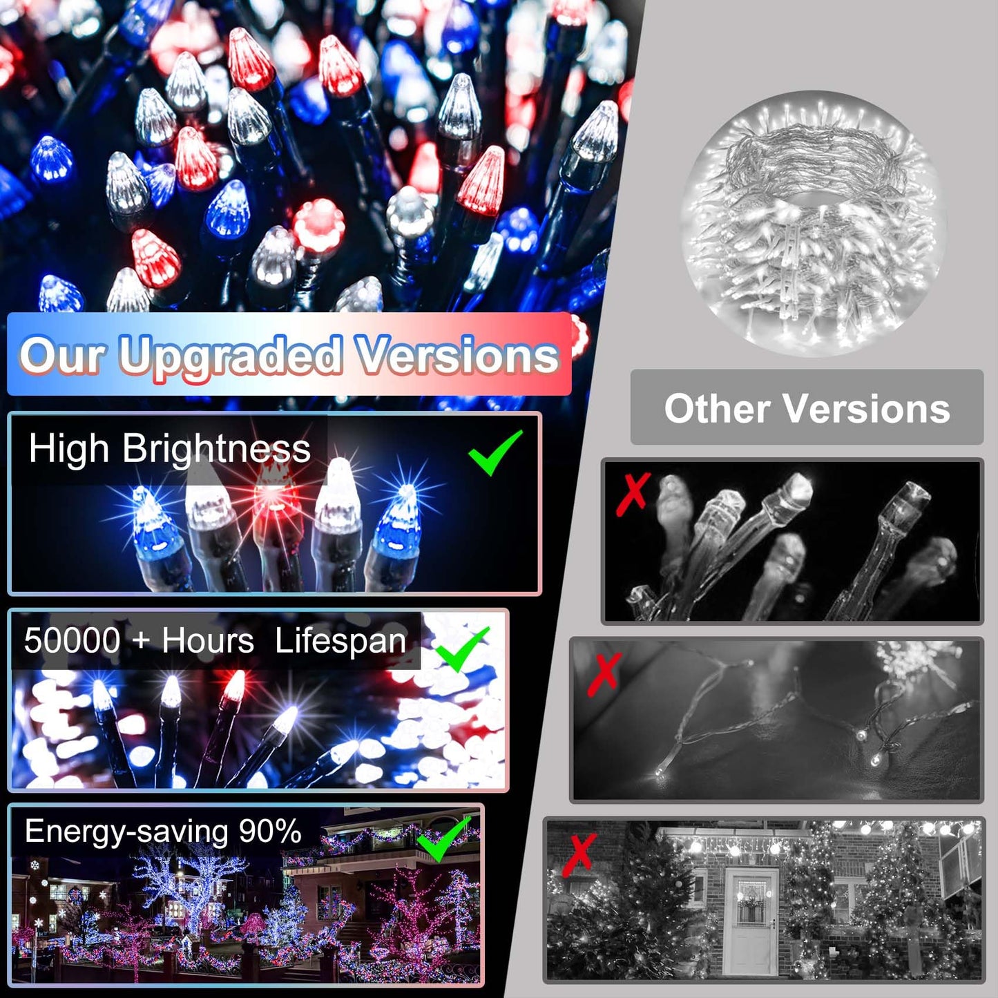 1500 Led 470Ft Christmas String Lights Outdoor  12 Pro Modes And Timer Memory & Brightness  Plug In Waterproof Dark Green Wire Twinkle Light For For Xmas Yard Tree Wedding Party Decor Red White Blue