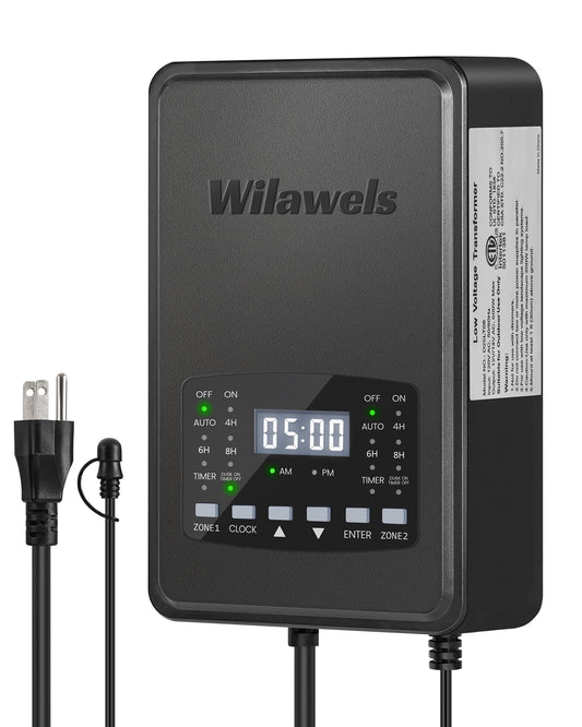 Wilawels 600W Low Voltage Landscape Transformer  2 Zone Independent Control Landscape Lighting Transformer  120Vac To 12/14V Ac Low Voltage Transformer With Timer & Photocell Sensor Etl Listed D25Lt06