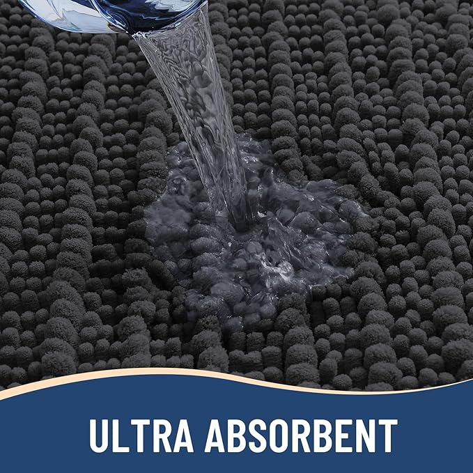 Arotive Luxury Chenille Bathroom Rug Mat, Extra Soft Thick Absorbent Shaggy Bath Rugs, Non-Slip Machine Wash Dry, Plush Bath Mats for Bathroom, Shower and Tub, 44x24, Dark Grey