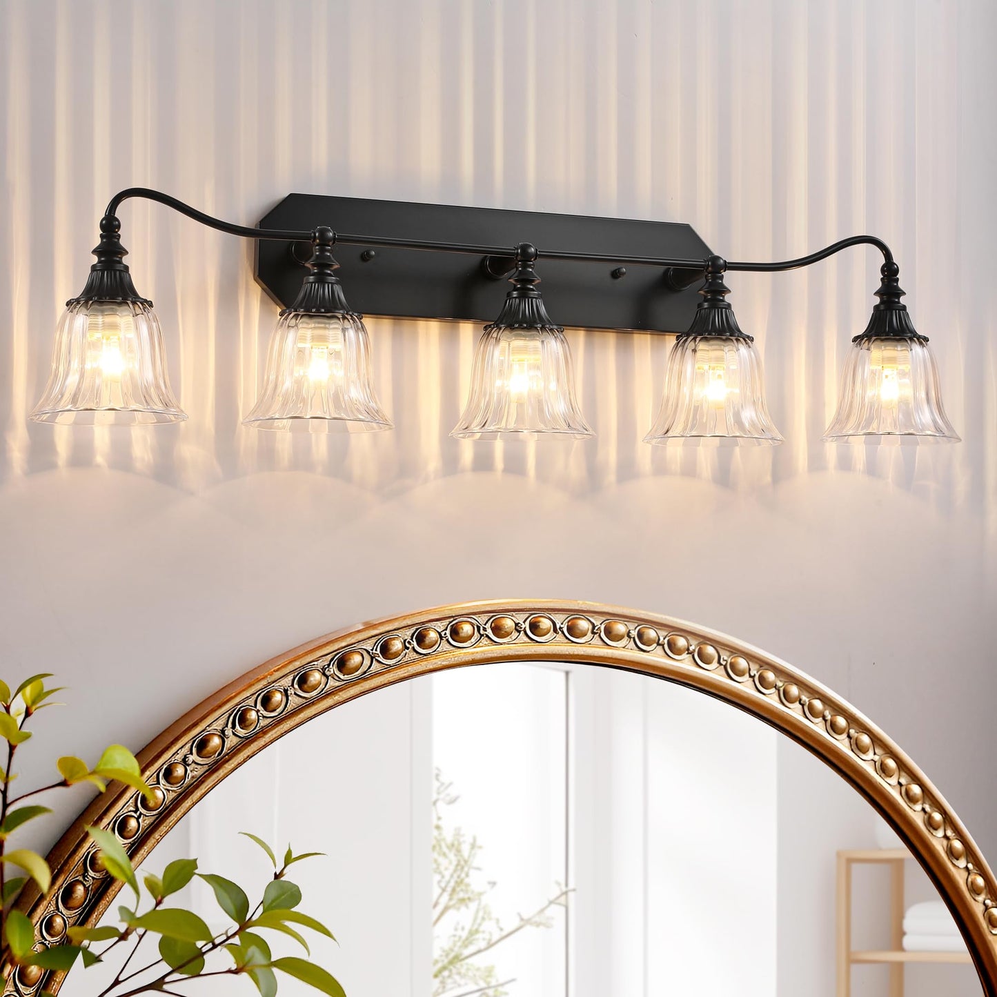 Bathroom Vanity Black Vintage Light Fixture  5 Lights Bathroom Lighting Matte Antique Brass Finish With Crystal Glass Shade  Black Vintage Vanity Light