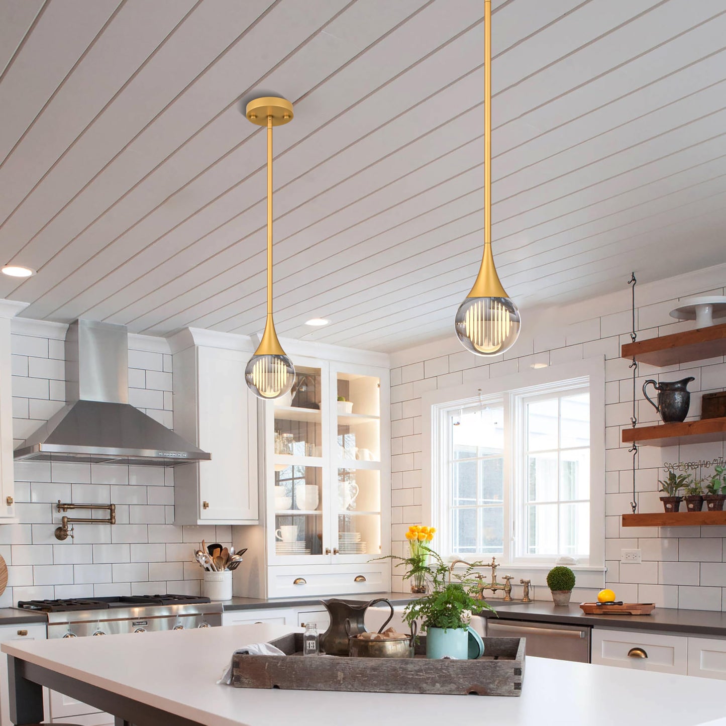 3-Pendant Lights Kitchen Island  discomfort-reducingted Gold Globe Crystal Ceiling Hanging Light Fxitures  Led Light Fixtures Metal Rod Ceiling Glass Pendant Lighting For Kitchen Island Dining Room Bar