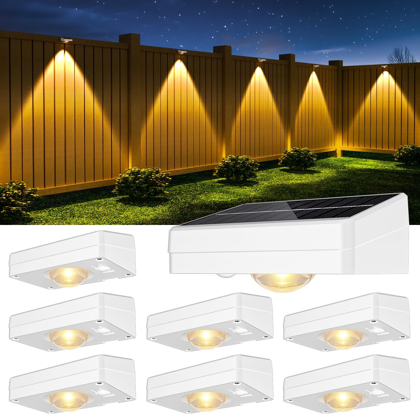 Niorsun Solar Fence Lights Outdoor Waterproof Warm & Cool White Rgb 8 Pack Led Spot Lens Deck Lights 9 Mode Solar Powered Wall Lighting Decor For Outside Patio Step Backyard Railing Pool White