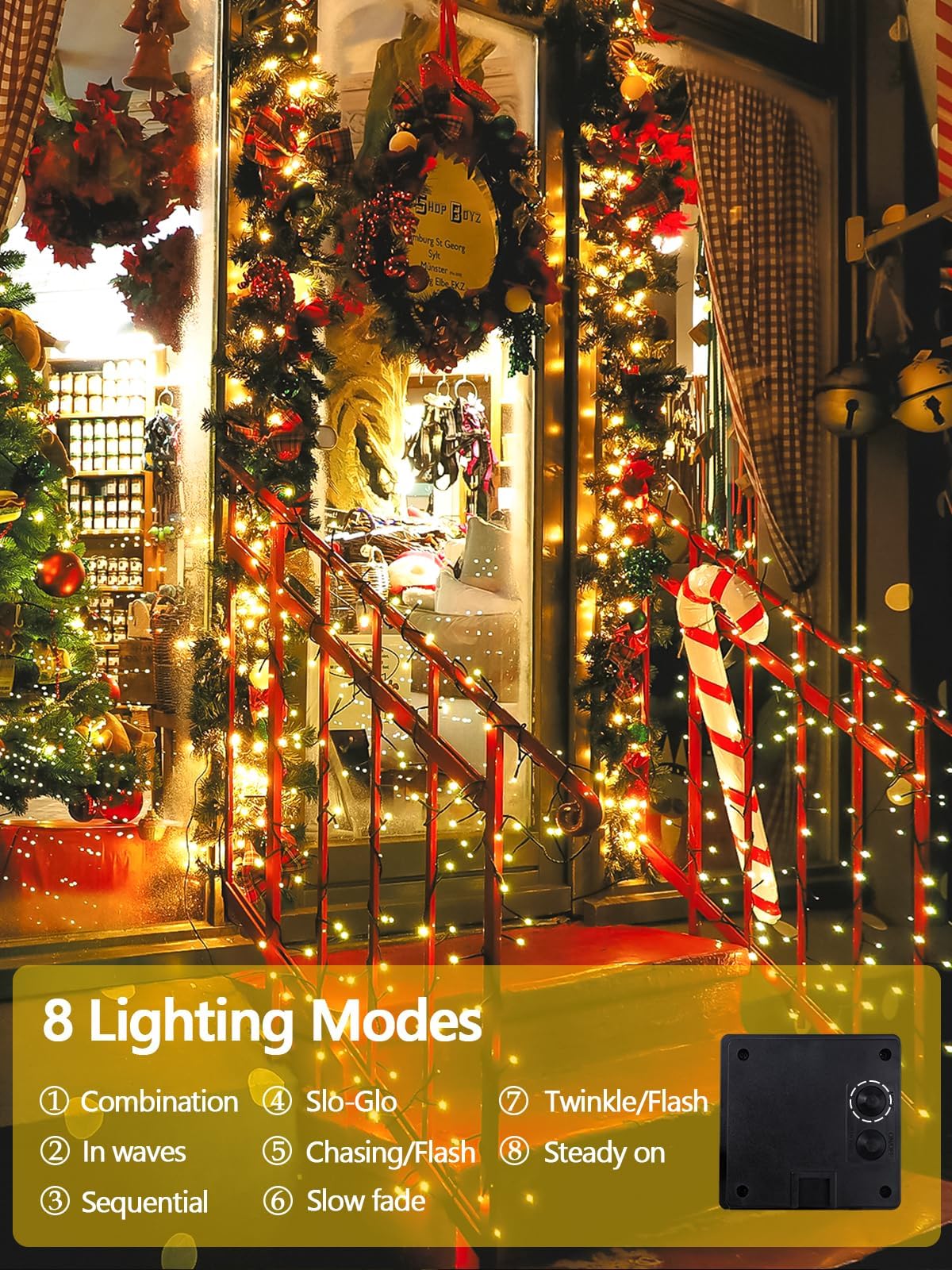 4 Pack Total 800 Led Solar Christmas Lights Outdoor  Solar String Lights For Outside With 8 Modes  Waterproof Green Wire Solar Powered Tree Light For Xmas Party Yard Garden Decorations (Warm White)