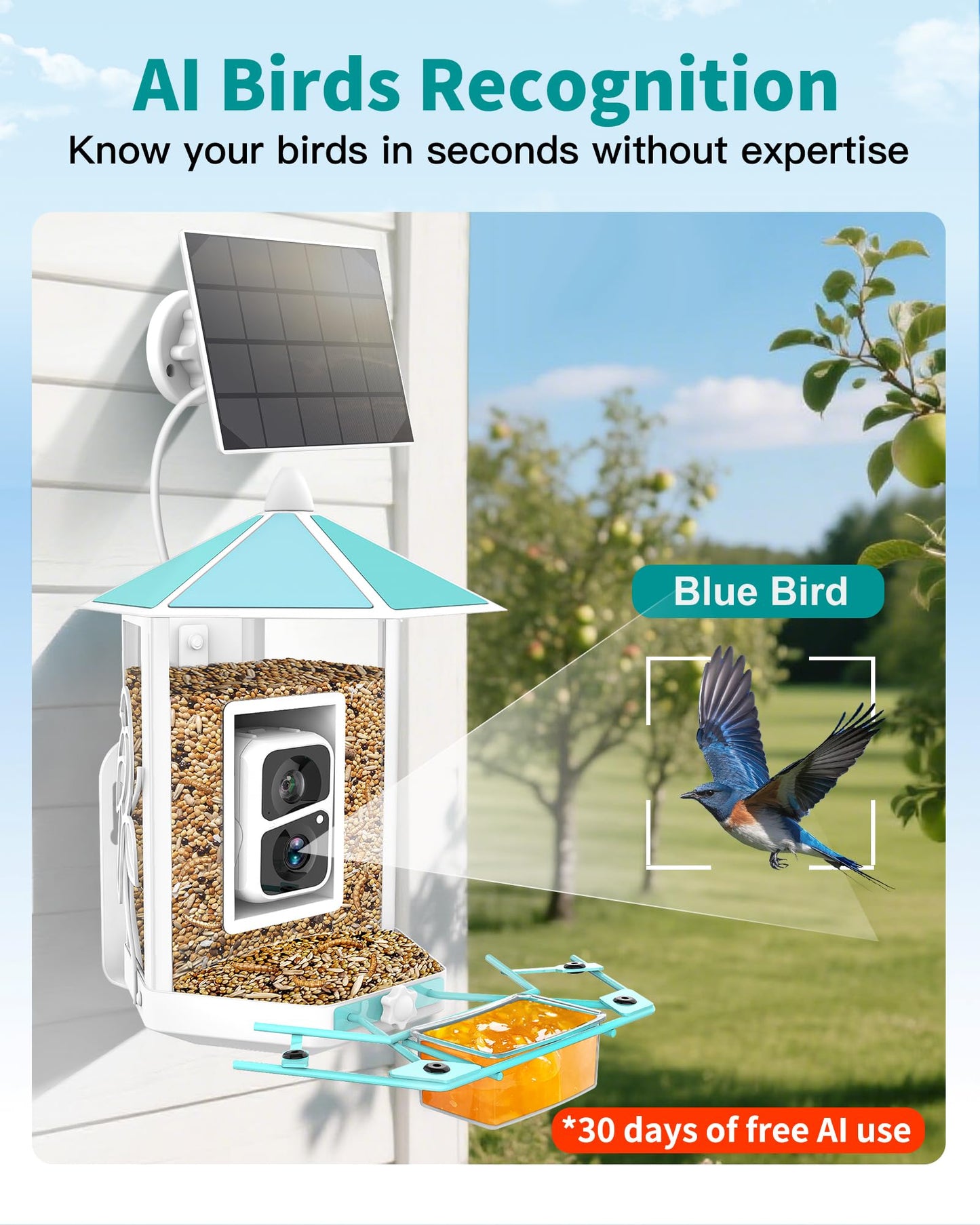 Bird Feeder with Camera - All-Metal Chewproof Smart Camera Bird Feeder Solar Powered, 2K Live Stream for Outdoor，AI Identify Auto Capture Videos, Weatherproof Heavy Duty, Gifts for Mom Dad