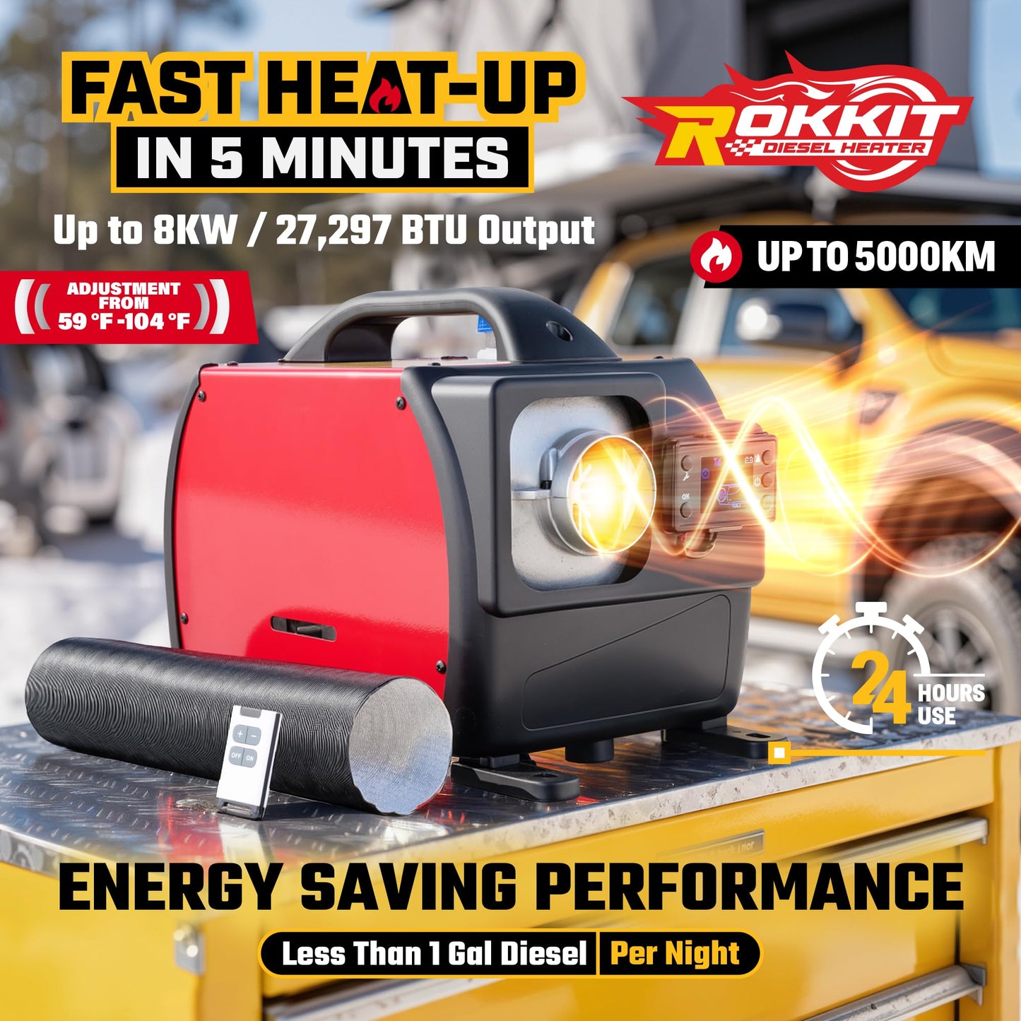 [2026 Version]Diesel Heater 8KW, 110V/12V All-in-One Portable Diesel Air Parking Heater with LCD Thermostat Monitor & Remote Control for Trucks, Car Trailer, Boat and Motor-home (8000W)