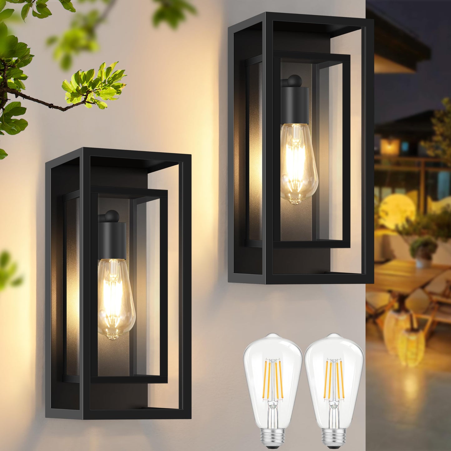 Feanron Outdoor Wall Lantern  Exterior Waterproof Black Porch Lights Wall Mounted  Sconces Wall Lighting With Clear Glass Shade  Anti-Rust 14H Outdoor Wall Lights For Front Door Patio Garage  2-Pack
