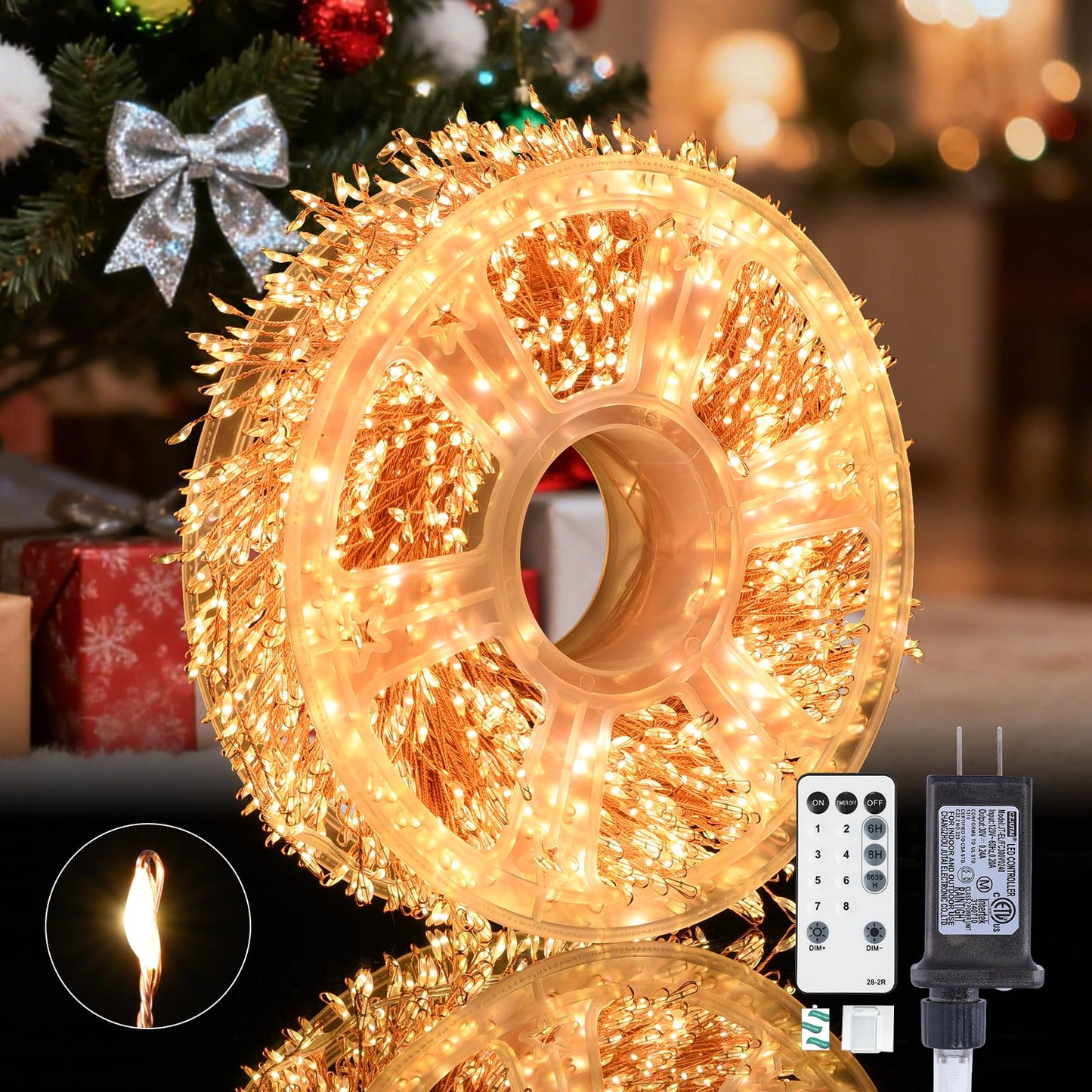 Dailyart Fairy Lights Plug In  2000 Led Twinkle String Light With Remote 130Ft Waterproof 8 Modes Warm Cluster Lights With Timer For Bedroom Wreath Window Wedding Christmas Tree Decoration Gold Wire