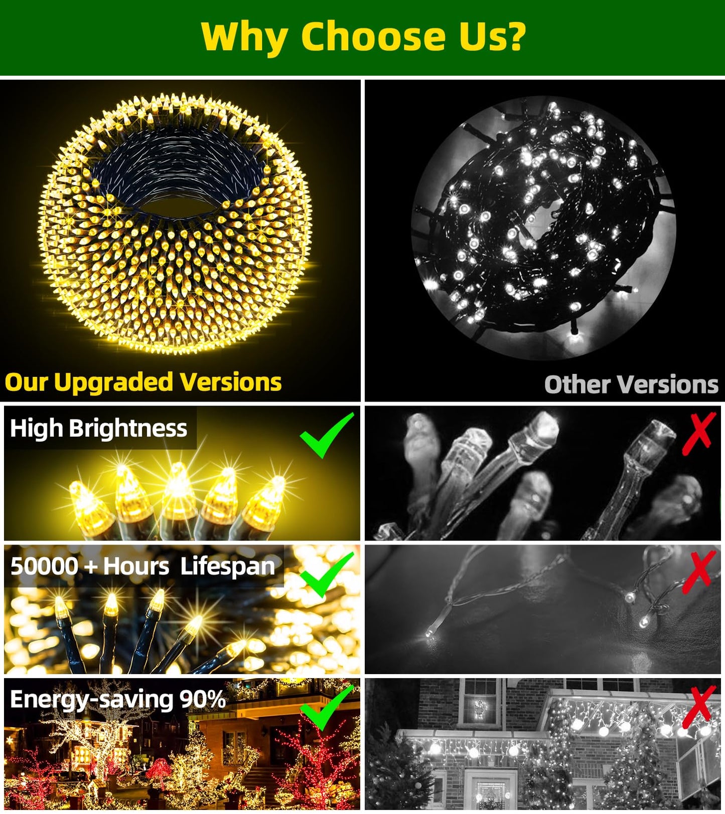 Quhuatu 750 Led 240Ft Christmas Lights Outdoor 12 Lighting Modes Christmas String Lights With Timer  Dimmable Warm White Led Stringlights Waterproof For Yard Tree Wedding Party Holiday Warm White