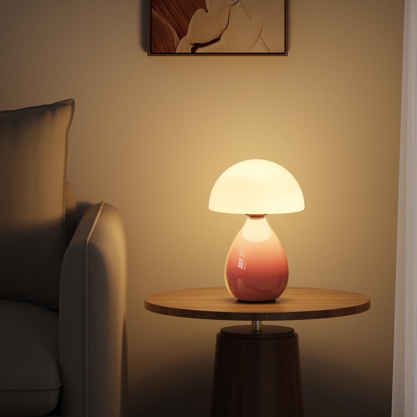 Vanbolon Mushroom Lamp Table Light  Mini Modern Lamp Bedside Small Table Nightstand Led  Small Light Dimmable For Bedroom  Living Room  Ceramic Base Glass Led Home Decor For Woman Children Gift