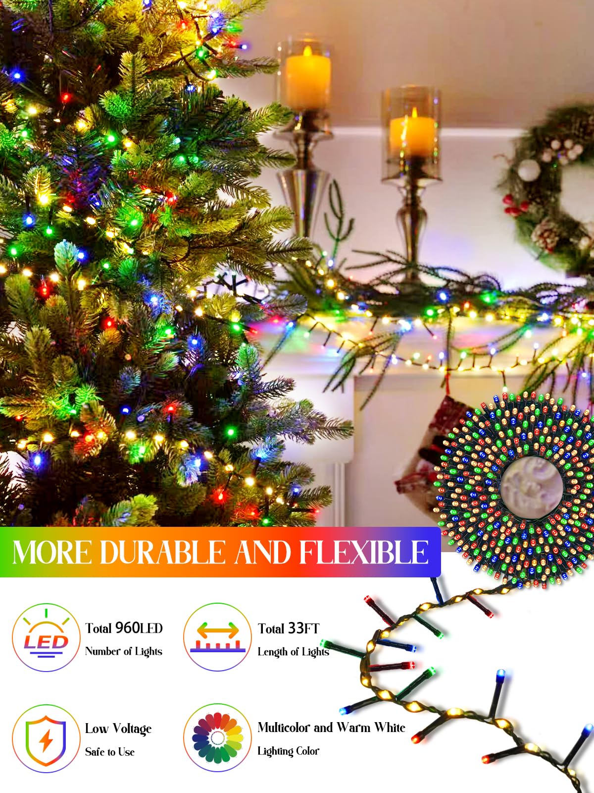 2025 New Christmas Cluster Lights 960 Led With Flowing Twinkling  Fire er Fairy Lights With 15 Modes & Timer  Waterproof Christmas String Light For Indoor Outdoor Xmas Tree Party Garden Multicolor