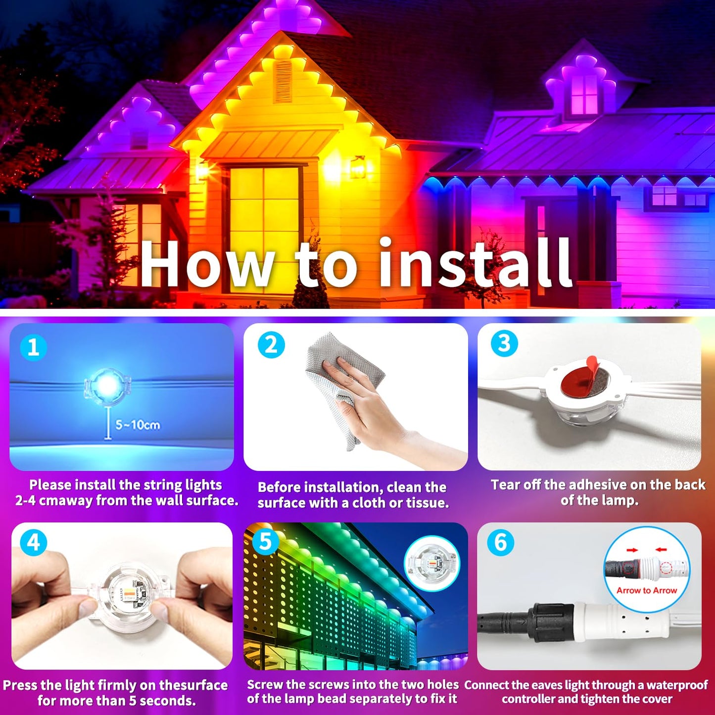 Yocrostar Permanent Outdoor Lights 200Ft Smart Outside Rgb Led Christmas Light  App Control Remote Ip67 Waterproof Eternity Eaves Lighting For Halloween House Patio Decor  Garden Decor  Decorations