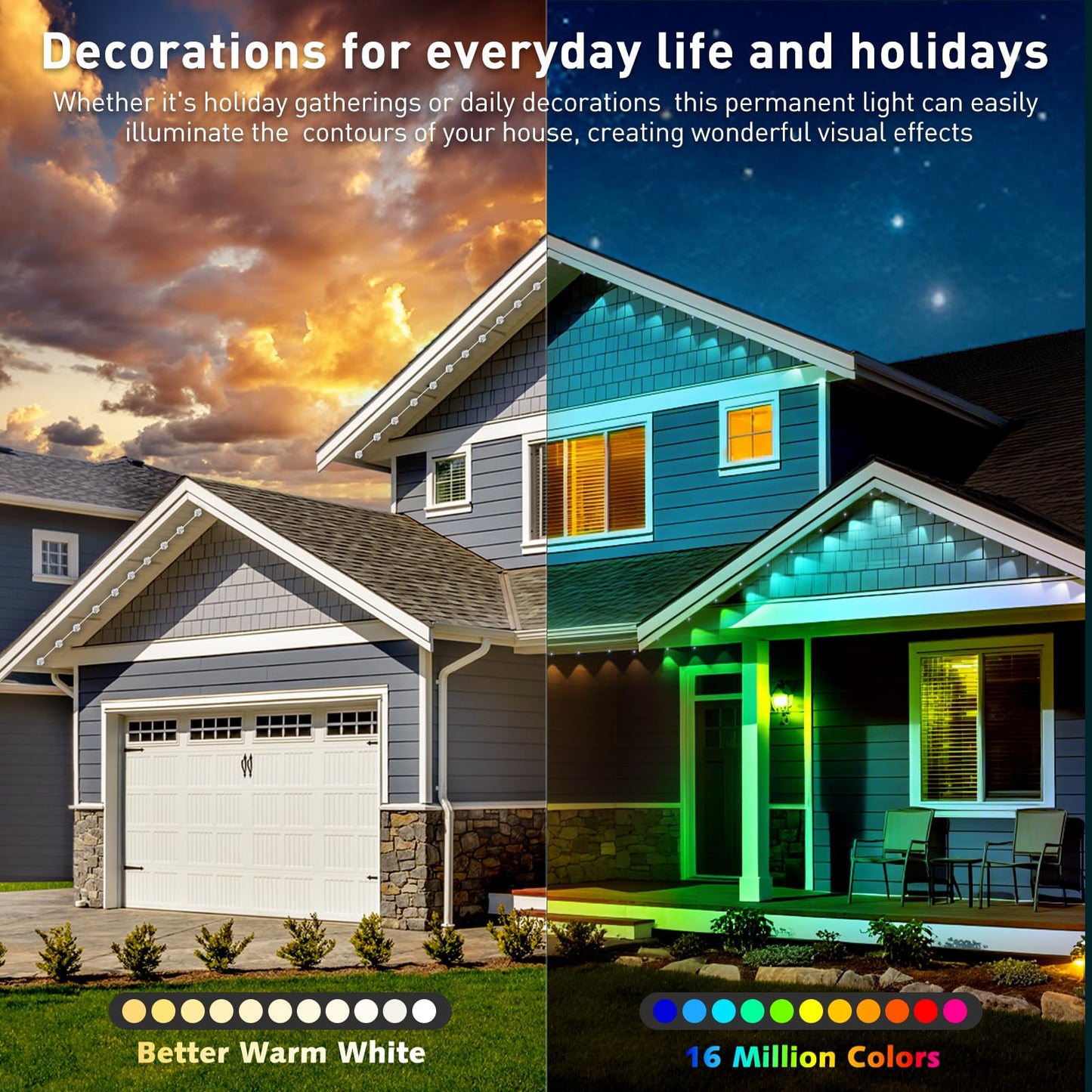 Inzidol 500Ft Permanent Outdoor Lights For House Roof  Christmas  Holiday  Party  Daily Lighting  Ip67 Waterproof Rgb Eaves Lights With Multi Scene Modes For Halloween