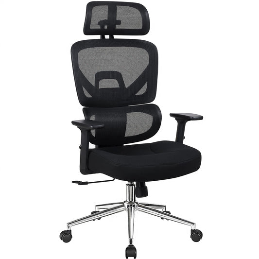 VECELO High Back Ergonomic Office Chair, Big and Tall Mesh Desk Chair with Wheels, Tilt Function, 3D Headrest, Lumbar Support, Swivel Rolling Computer Chair for Task, Home Office, Black