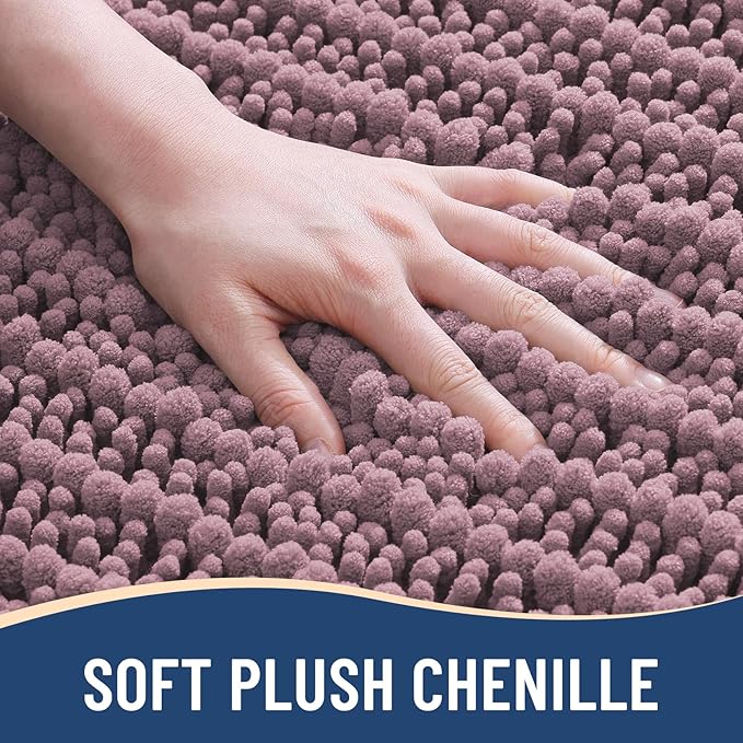 Arotive Luxury Chenille Bathroom Rug Mat, Extra Soft Thick Absorbent Shaggy Bath Rugs, Non-Slip Machine Wash Dry, Plush Bath Mats for Bathroom, Shower and Tub, 30x20, Deep Plum