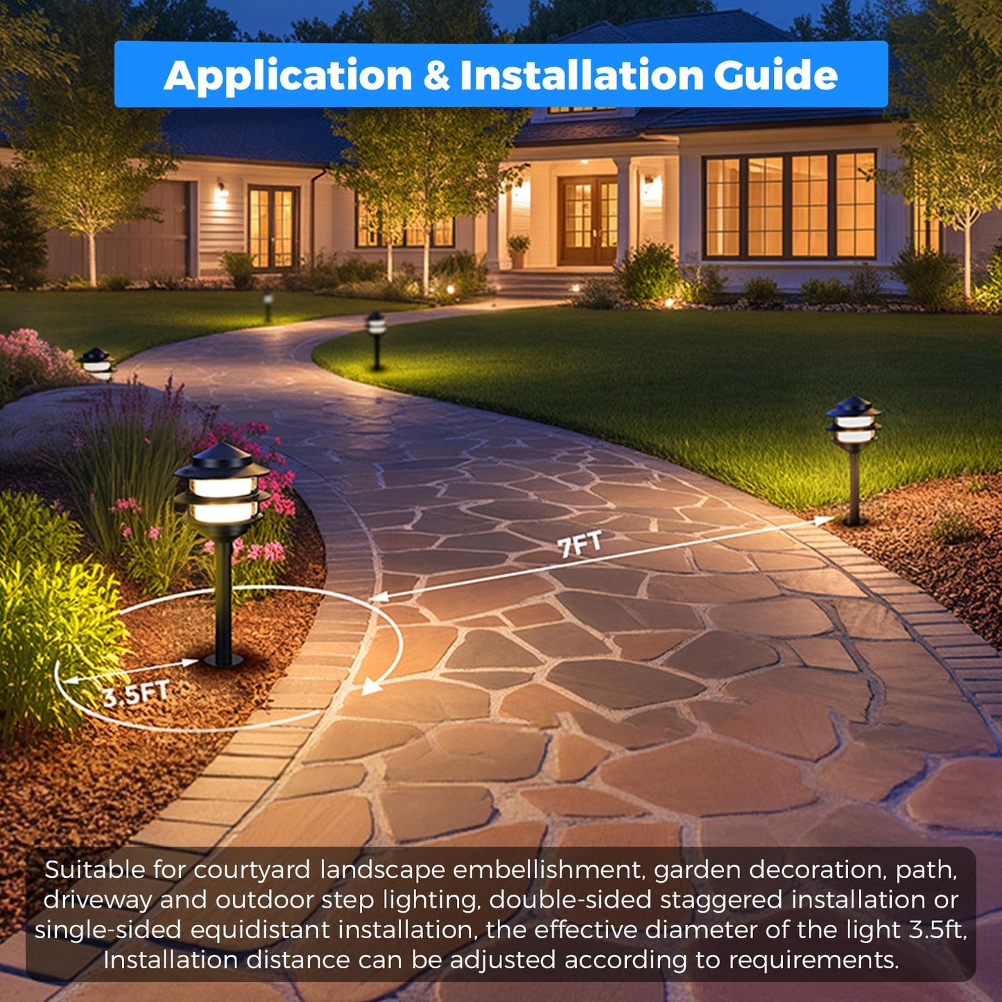 Gardencoin Pagoda Low Voltage Landscape Pathway Lights  12V Outdoor Led Path Lights Wired  Aluminum Walkway Lighting With 4W 2700K Replaceable G4 Bulb  Classic 3-Tier Lantern  6 Pack