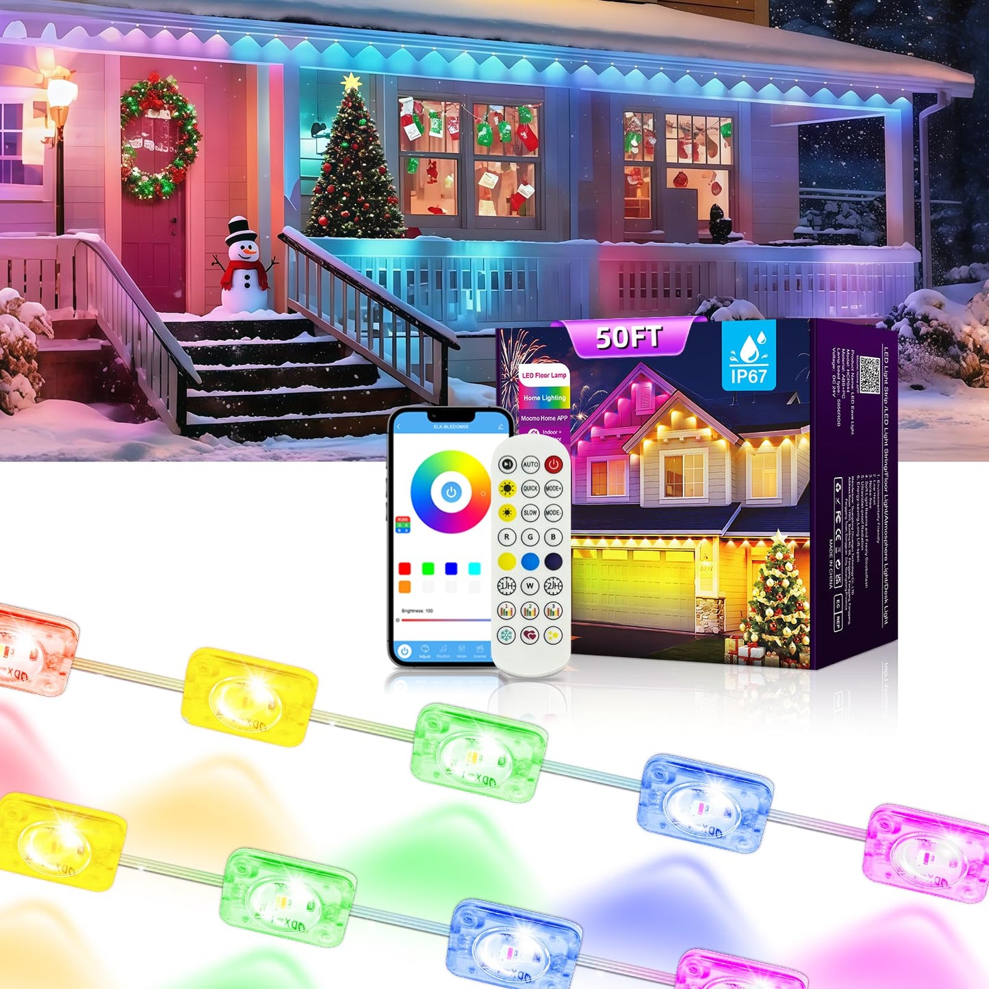 Ahawill 50Ft Permanent Outdoor Rgb Lights With Ip67 Waterproof  Smart Outdoor String Lights Remote Control  Eaves Lights With App  Daily And Accent Lighting For Halloween Christmas Holiday Decor