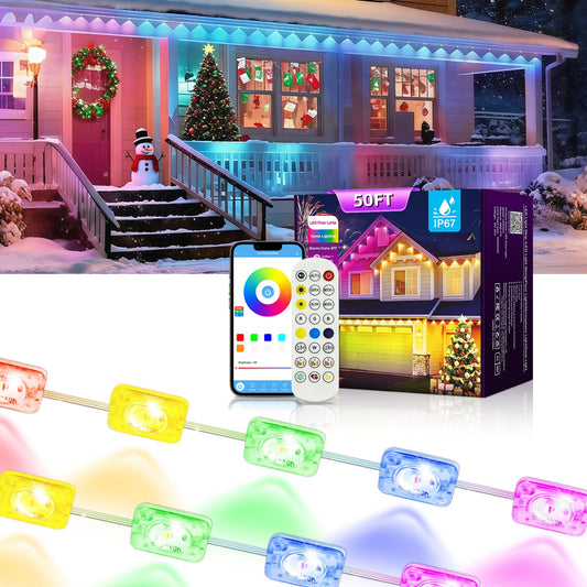 Ahawill 50Ft Permanent Outdoor Rgb Lights With Ip67 Waterproof  Smart Outdoor String Lights Remote Control  Eaves Lights With App  Daily And Accent Lighting For Halloween Christmas Holiday Decor