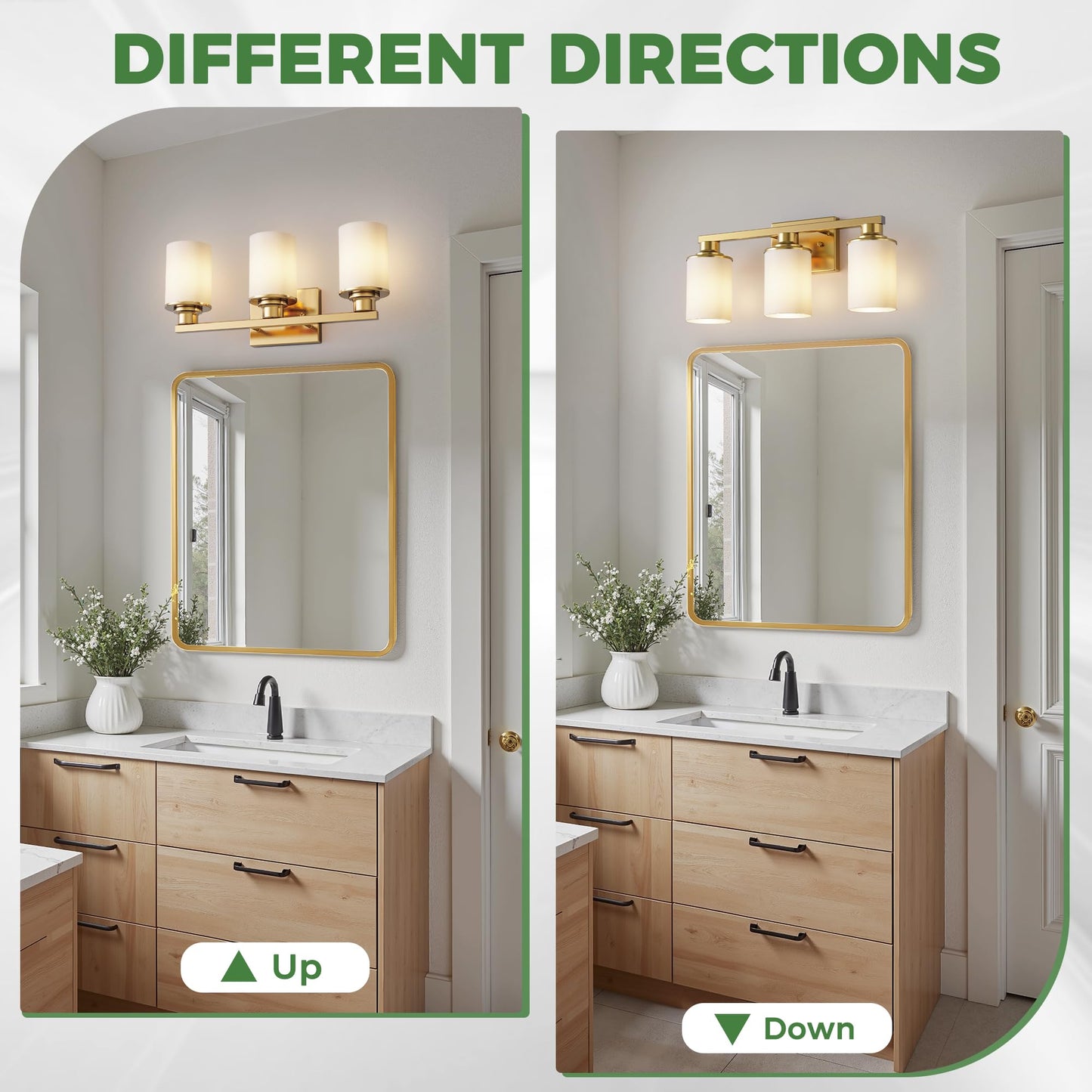 Doresshop 17 Inch Bathroom Light Fixtures  3-Light Brass Bathroom Lighting Fixtures Over Mirror With Milk Glass Shade  Vanity Lights For Living Room Bedroom
