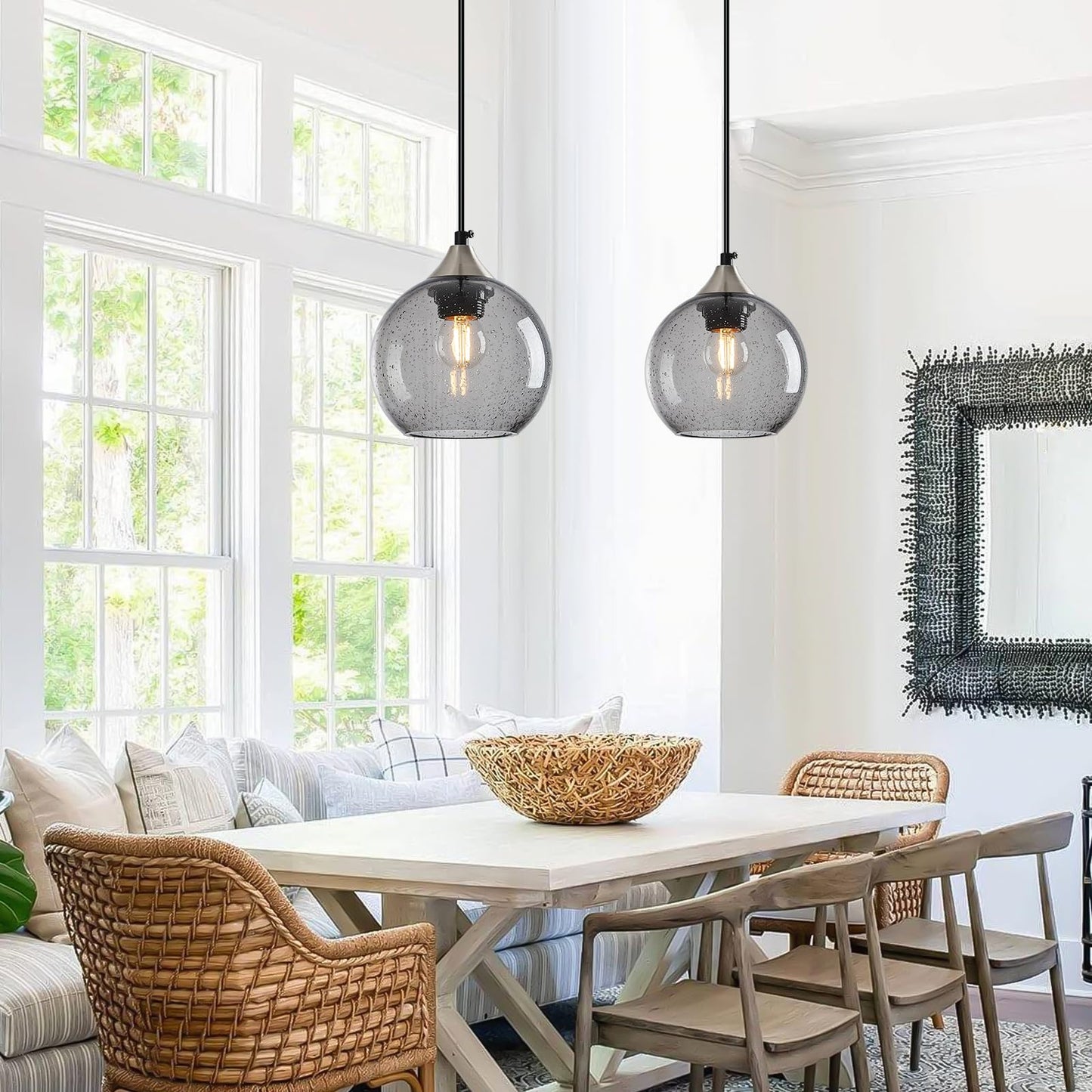 Lbsqj Light Grey Glass Pendant Lights Kitchen Island Globe Pendant Light Fixtures Modern Pendant Lighting For Bedroom Living Dining Room Light Fixture (5.9 In  1 Pack)