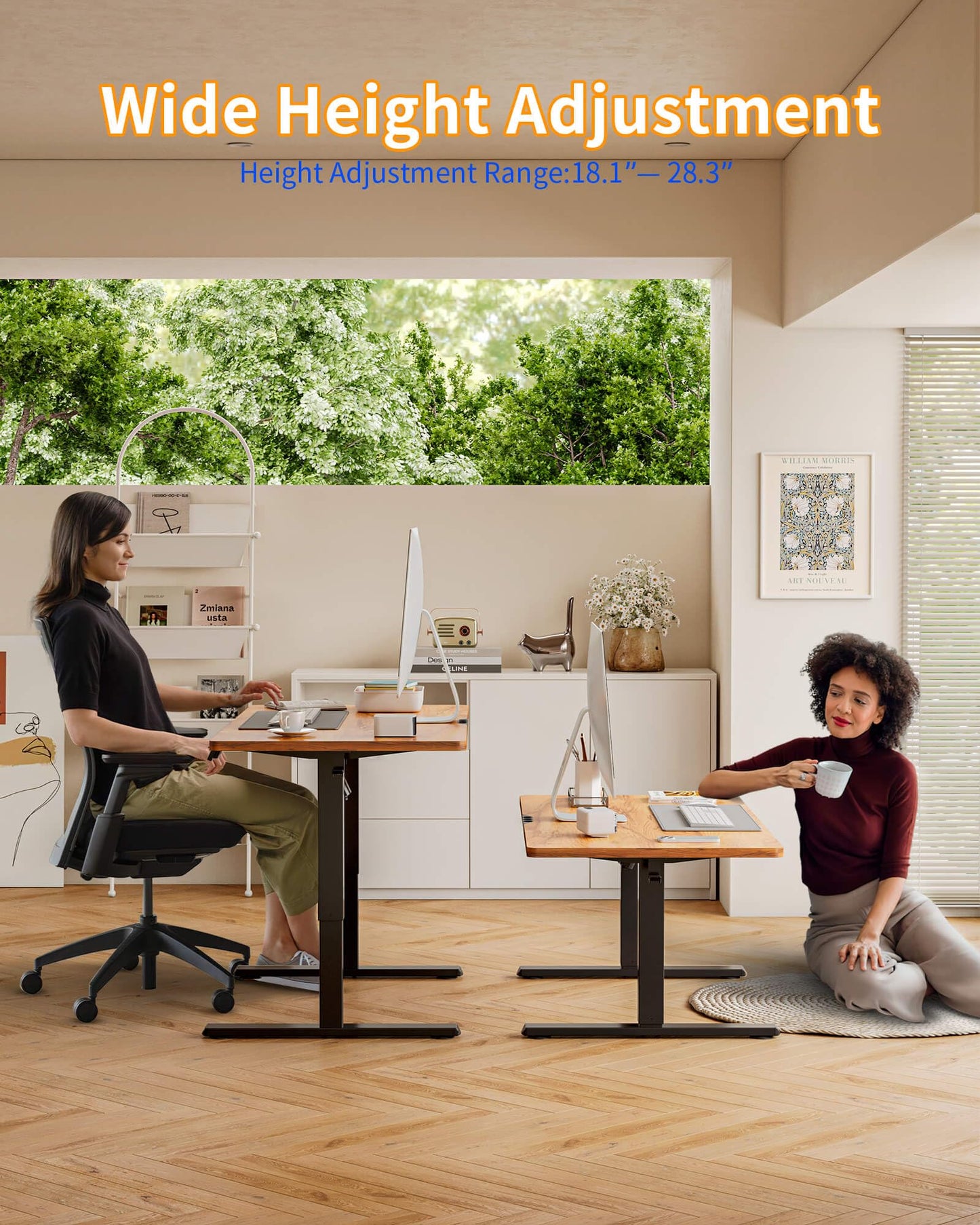 YIHAYO One-Piece Low Height Adjustable Desk, Lifts 18.1-28.3 Inches, Electric Standing Desk for Short People, 32 x 24 Inches Computer Table with Splice Board for Home Office, Rustic Brown
