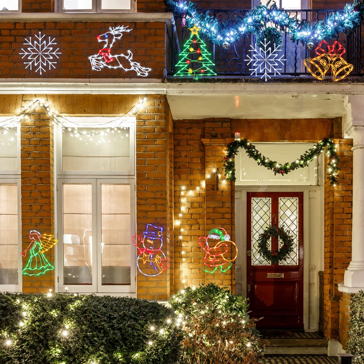 Trwymz Christmas Decorations - 16 Christmas Window Silhouette Lights - 4 Pack Colour Lighted Santa & Snowman & Snowflake & Christmas Tree For Holiday Indoor And Outdoor Wall Door Window Decorate