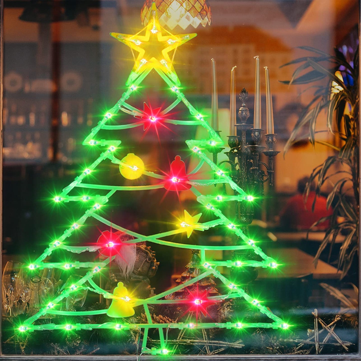 Trwymz Christmas Decorations - 16 Christmas Window Silhouette Lights - 4 Pack Colour Lighted Bell & Snowflake & Reindeer & Christmas Tree For Holiday Indoor And Outdoor Wall Door Window Decorate