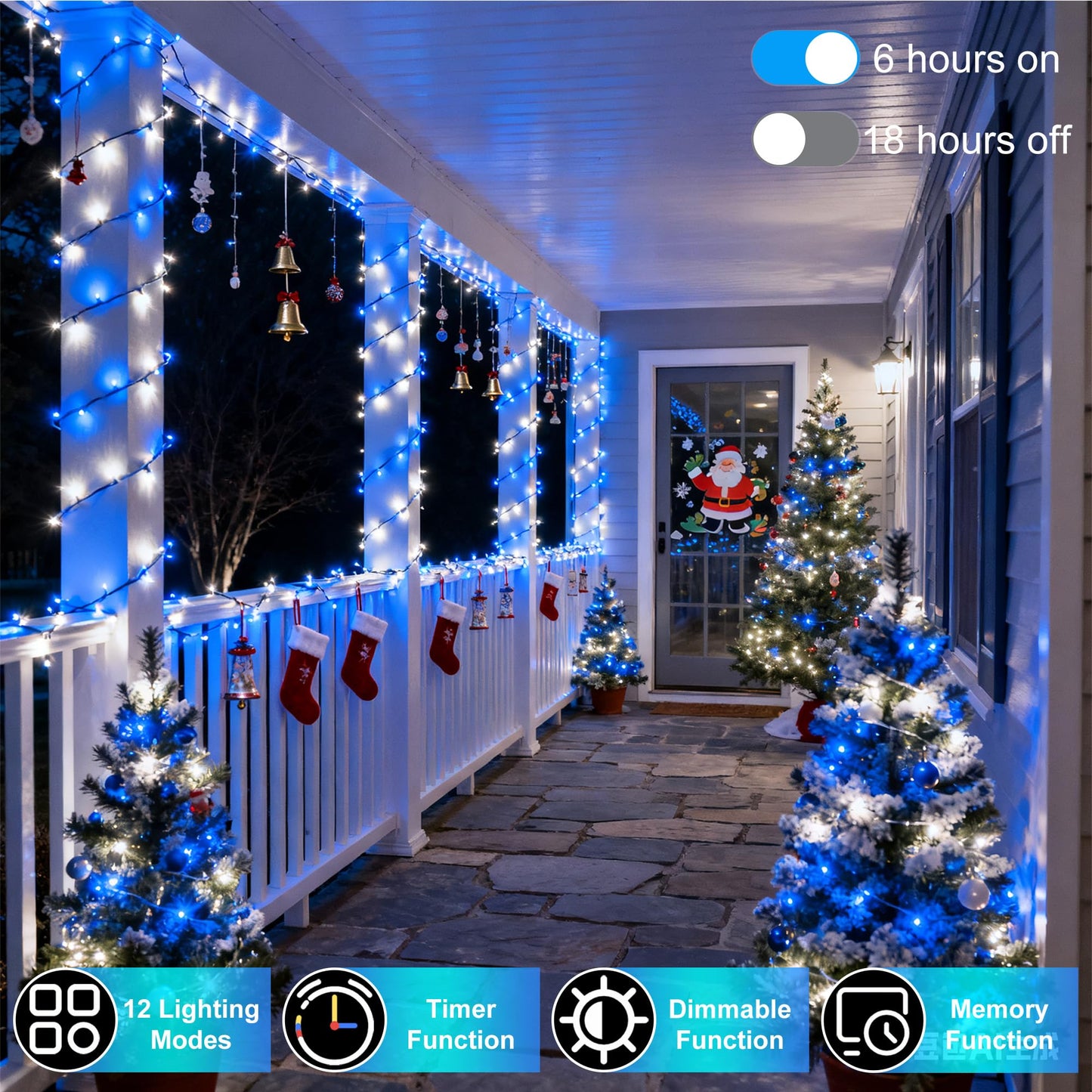 1500 Led 470Ft Christmas String Lights Outdoor  12 Pro Modes And Timer Memory & Brightness  Plug In Waterproof Clear Wire Twinkle Light For For Xmas Yard Tree Wedding Party Decor (Blue & White)