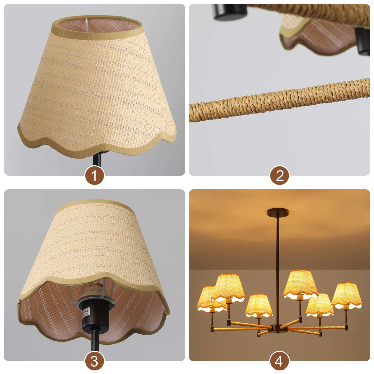 Zxfdwb Boho Rattan Farmhouse Chandelier  6-Light Modern Large Black Pendant Light  Rustic Adjustable Hanging Lighting Fixture For Dining Room  Kitchen Island Living Room