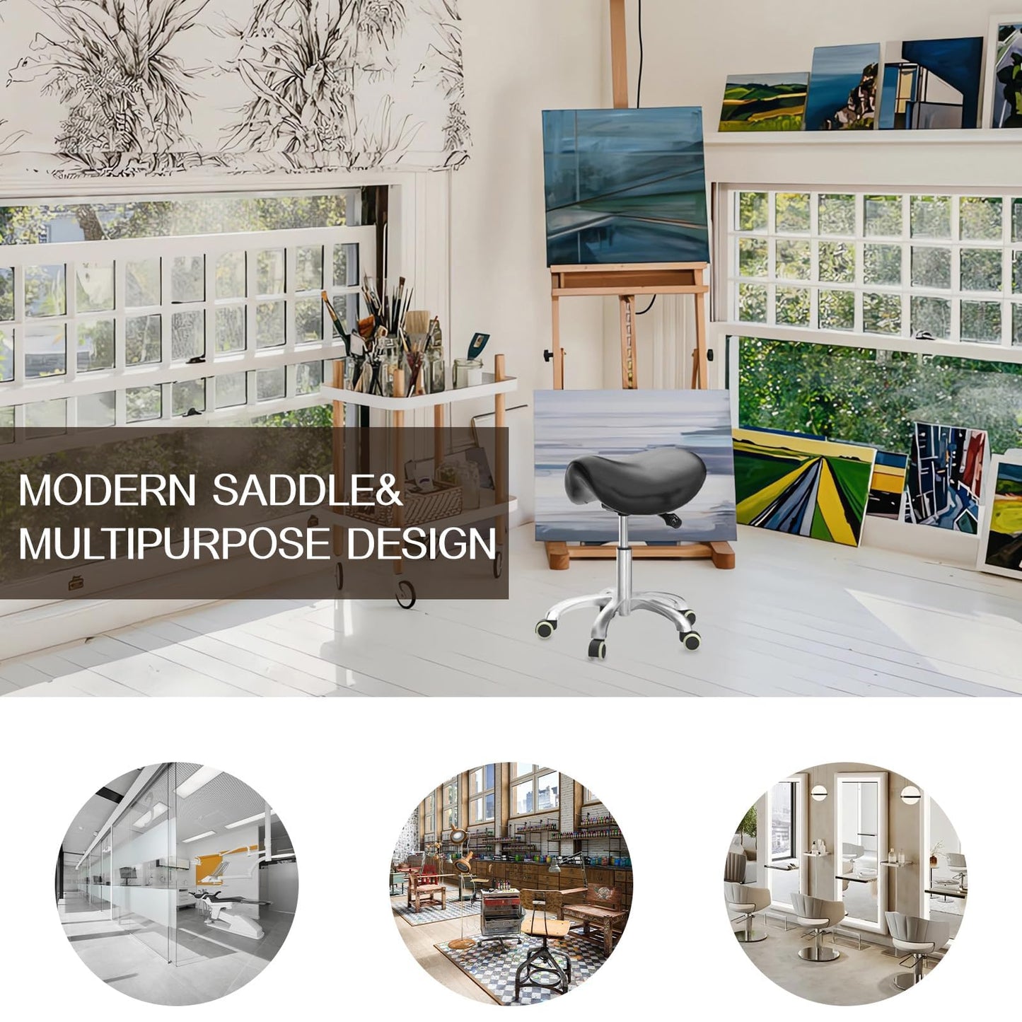 LIMKOMES Saddle Stool with Wheels,Rolling Stool,Rolling Chair Ergonomic Swivel Rolling Chair with Hydraulic Lifting Height Adjustable Rolling for Office Medical Massage Salon Drafting(Black)