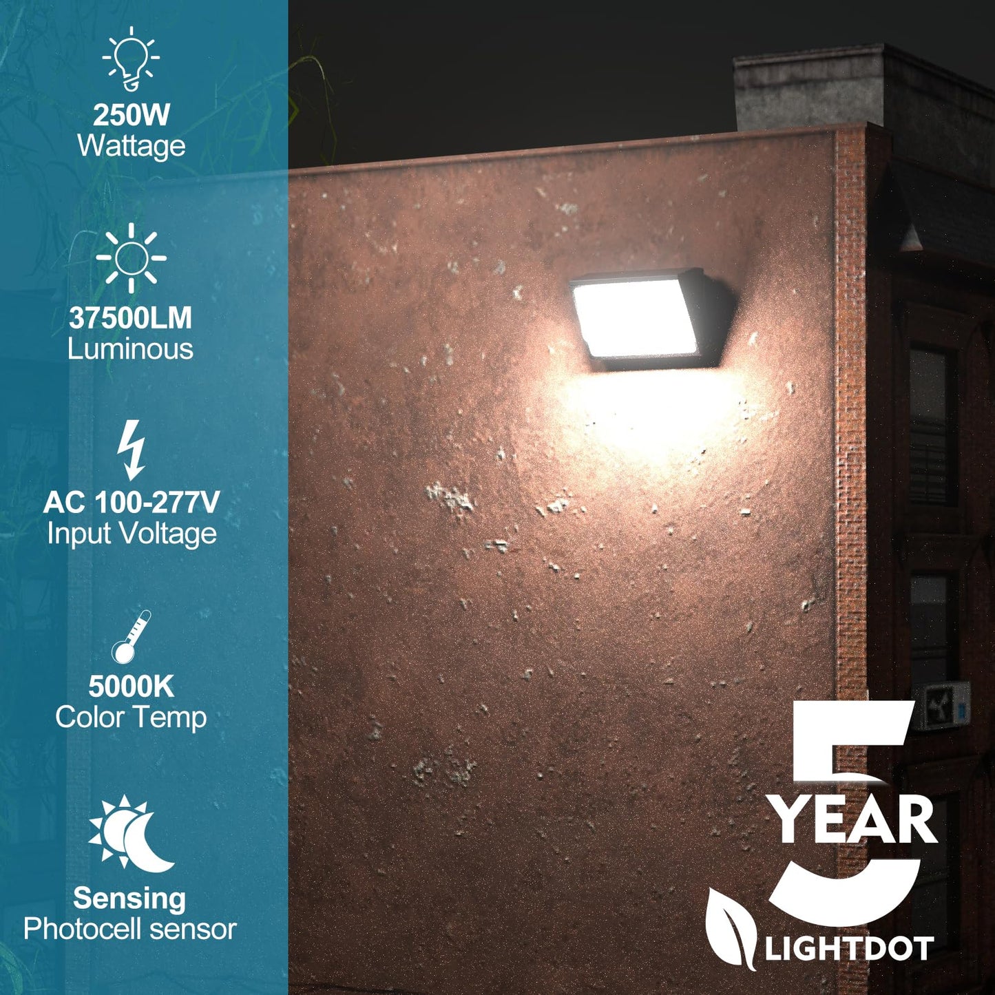 Lightdot 4Pack 250W Led Wall Pack Lights  100-277V Dusk To Dawn With Photocell | 37500Lm(150Lm/W) 5000K Ip65 Outdoor Exterior Lighting Fixture  Energy Saving|5-Yrs Warranty  Etl(Height:20-40Ft)