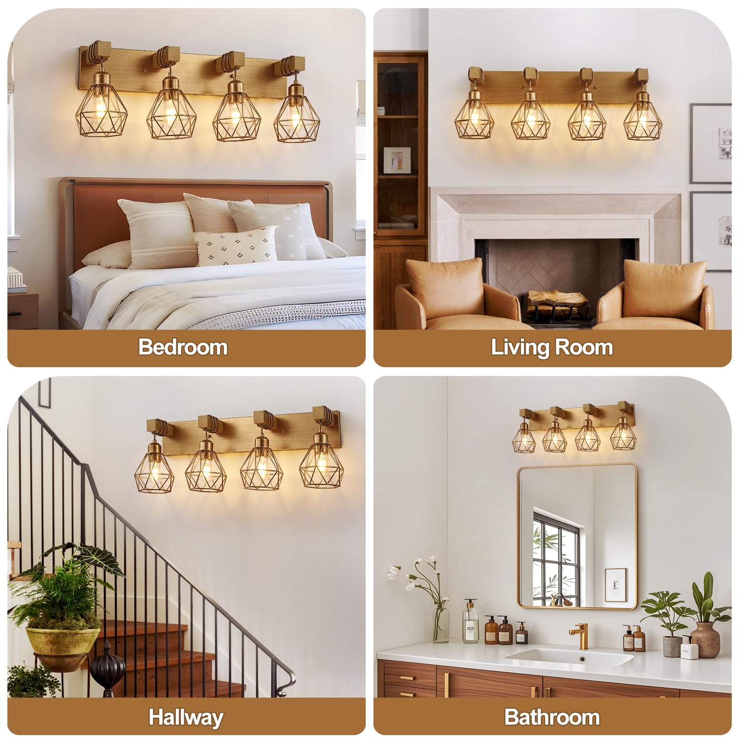 Bathroom Gold Vanity Light Fixtures  4-Light Gold Bathroom Light Fixtures Over Mirror  Sconces Wall Lighting With Elegant Metal Lampshade For Living Room  Bedroom  Hallway