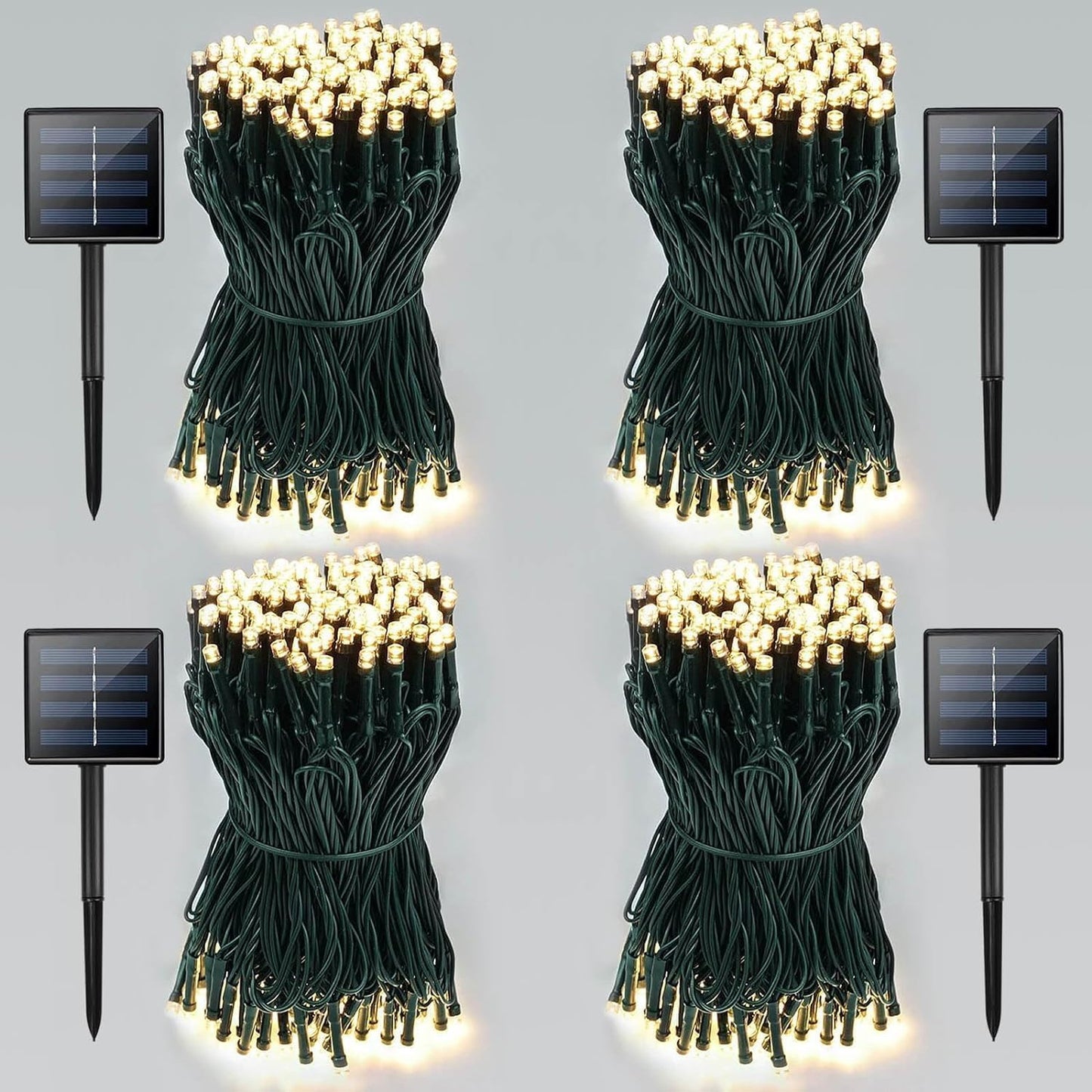 4 Pack Total 800 Led Solar Christmas Lights Outdoor  Solar String Lights For Outside With 8 Modes  Waterproof Green Wire Solar Powered Tree Light For Xmas Party Yard Garden Decorations (Warm White)
