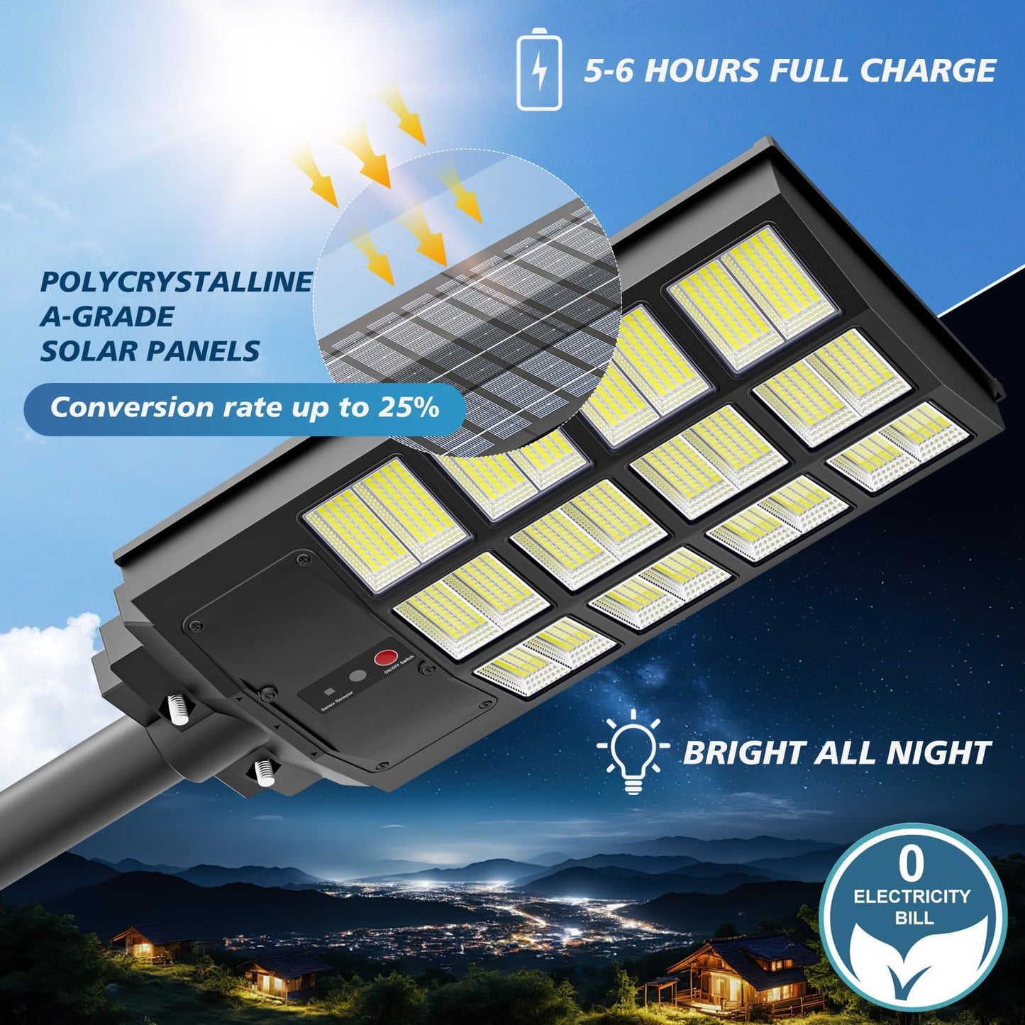 5000W Solar Street Lights Outdoor Commercial  6500K Wide Angle Motion Sensor Led Flood Light With Remote  Solar Lights Ip66 Waterproof Dusk To Dawn Lighting For Parking Lot Yard Driveway (4 Pack)