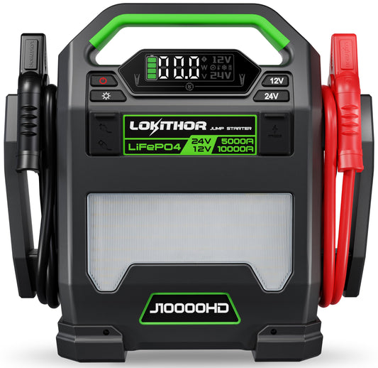 LOKITHOR J10000HD 10000 Amp 12-Volt and 5000 Amp 24-Volt Jump Starter, Portable Lithium Iron Phosphate (LiFePO4) Car Battery Booster Pack, Jumper Box for Gasoline and Diesel Engines Up to 16-Liters