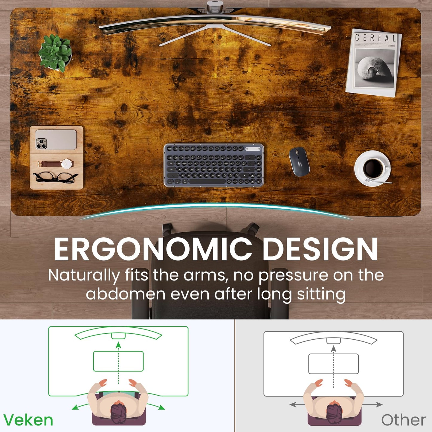 Veken 63 x 28 Inch Electric Standing Desk with Adjustable Height, Sit to Stand Computer Table for Study, Work or Gaming, Home Office Desk Brown