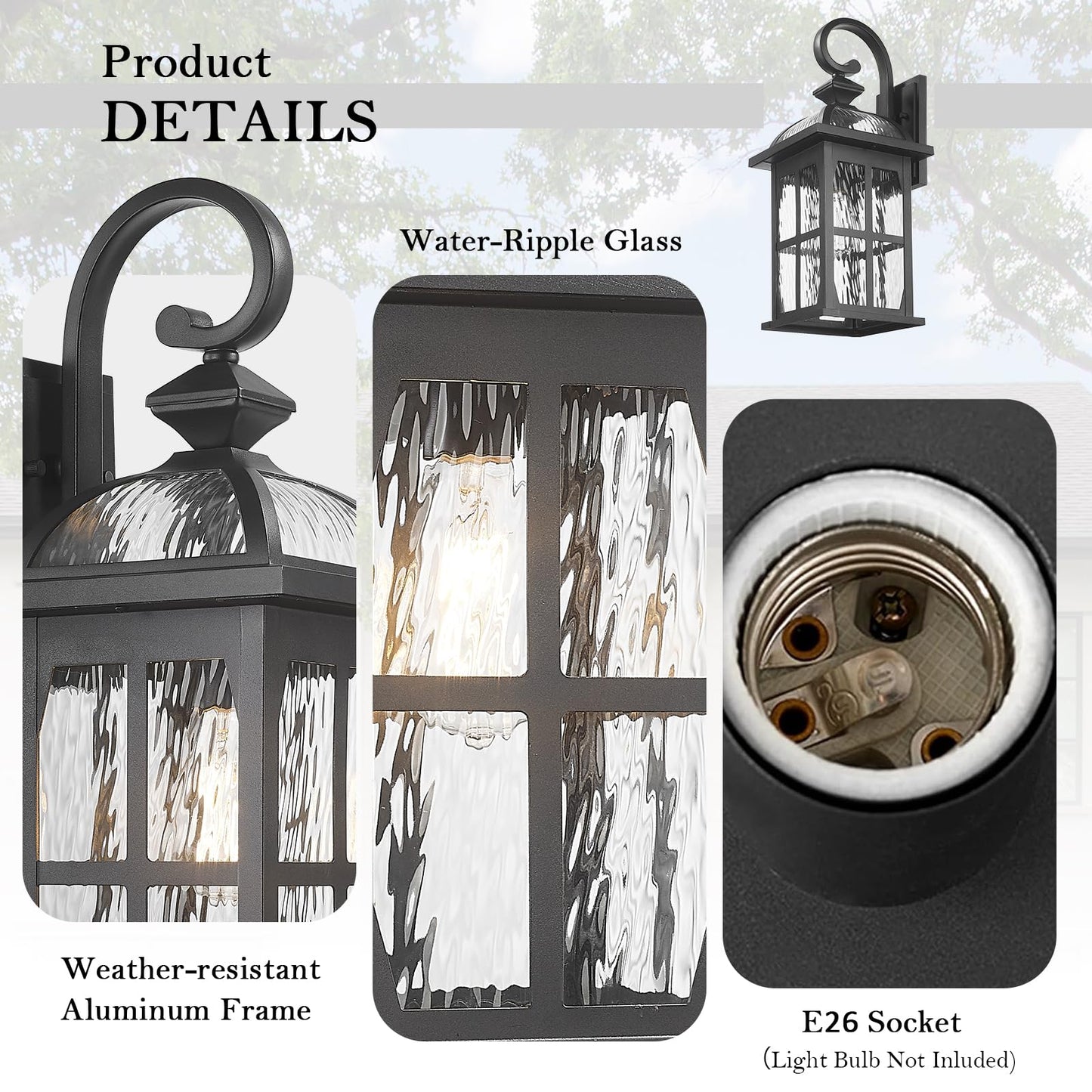 Darkaway 2Pcs Large Outdoor Wall Light  22Inch Exterior Light Fixture With Water Ripple Glass  Aluminum Outside Lights Sconces Exterior Lighting For House Porch Patio Doorway