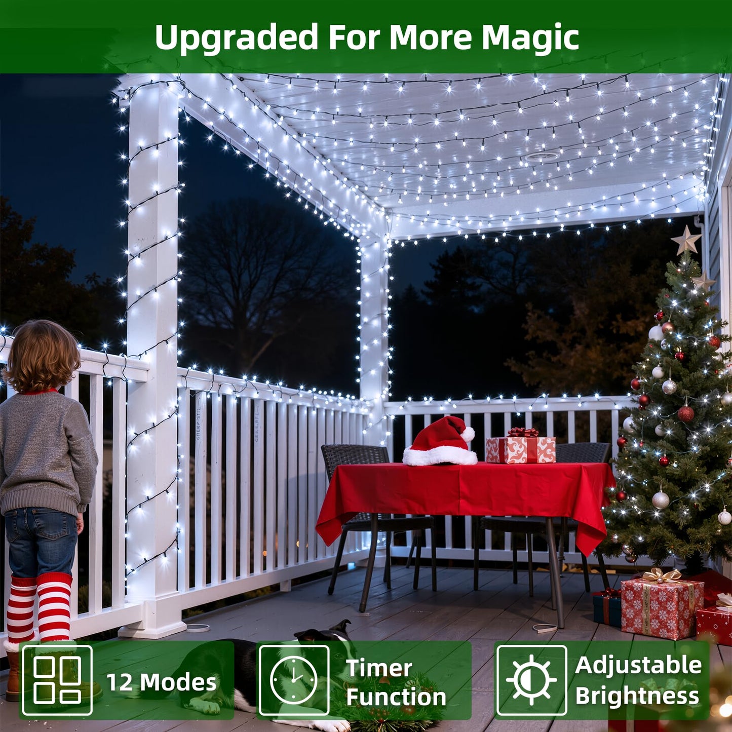 Quhuatu 750 Led 240Ft Christmas Lights Outdoor 12 Lighting Modes Christmas String Lights With Timer  Dimmable Cool White Led Stringlights Waterproof For Yard Tree Wedding Party Holiday Cool White