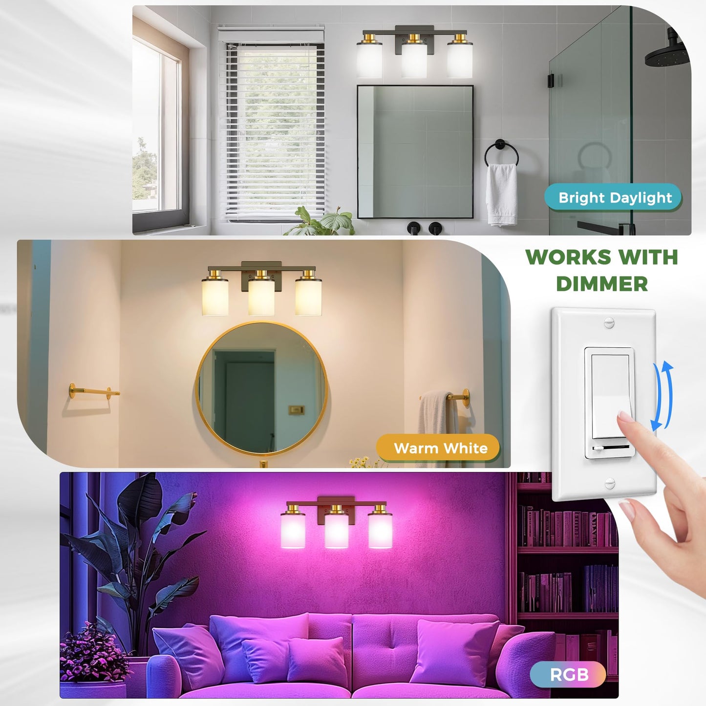 Doresshop 17 Inch Bathroom Light Fixtures  3-Light Black And Gold Bathroom Lighting Fixtures Over Mirror With Milk Glass Shade  Vanity Lights For Living Room Bedroom