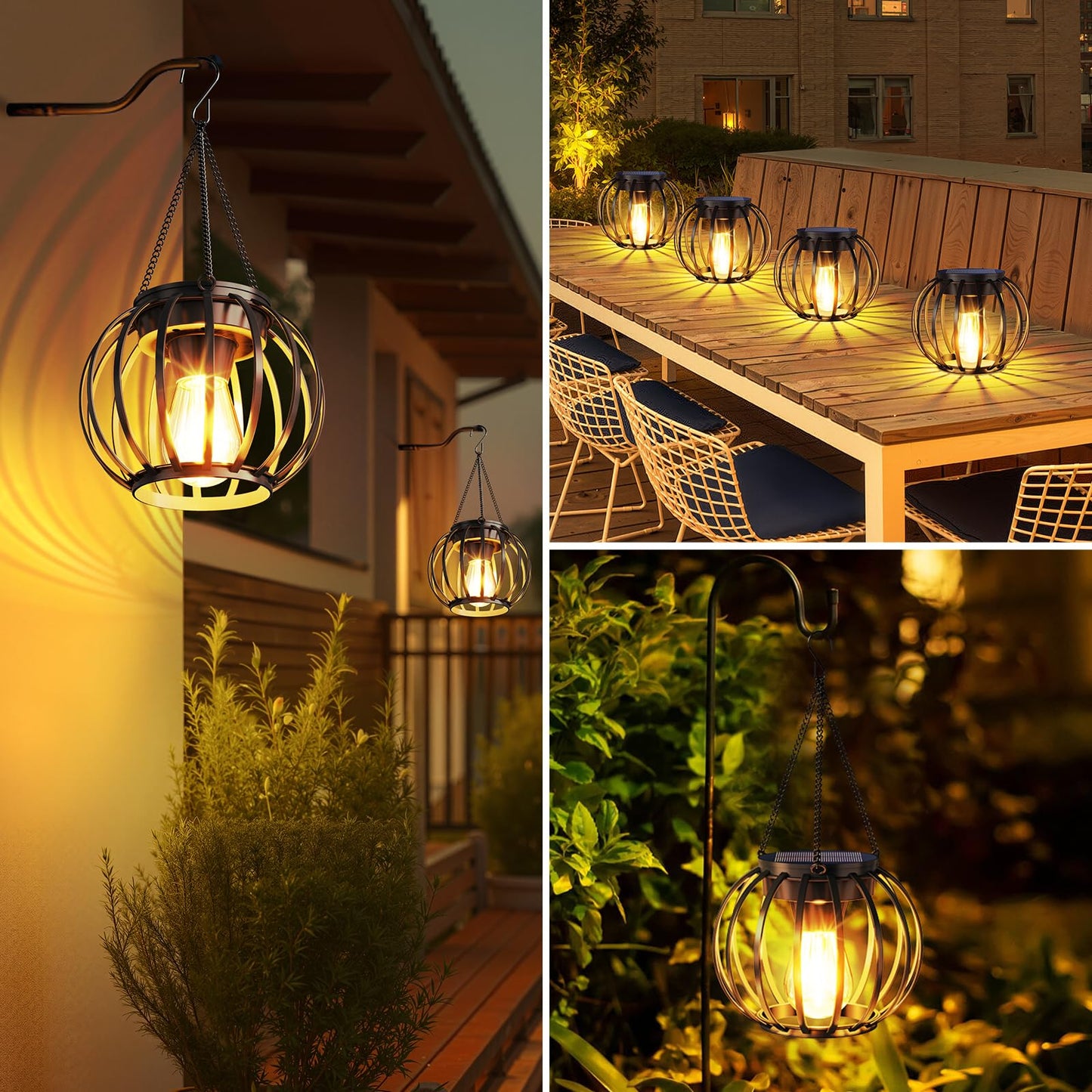 Aounq Solar Lanterns Outdoor Waterproof 4 Pack  Upgraded Metal Hanging Solar Lights For Outside With Auto On/Off & Hook - Brighter Hanging Outdoor Lanterns Decorative Lighting For Garden Patio Yard