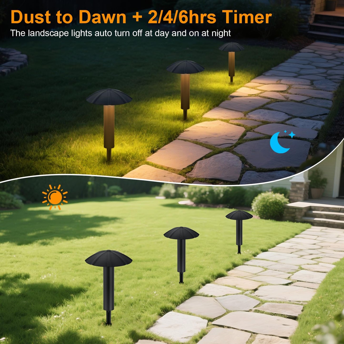 Low Voltage Landscape Lighting Kit: 8-Pack All-In-One-Set Easy Setup - Dusk To Dawn Auto On/Off &Timer - 3W Outdoor Waterproof Metal Pathway Lights For Garden Yard Walkway Driveway