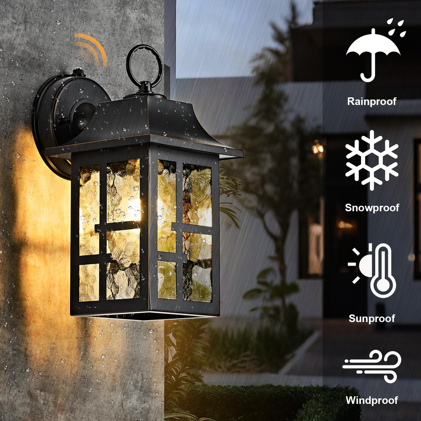 Okeli 2-Pack Dusk To Dawn Exterior Lighting Fixture  Farmhouse Outdoor Wall Lights With Ripple Glass  Aluminum Porch Light Wall Mount  Anti-Rust Outside Wall Sconce For House  Garage(Black&Gold-Trim)