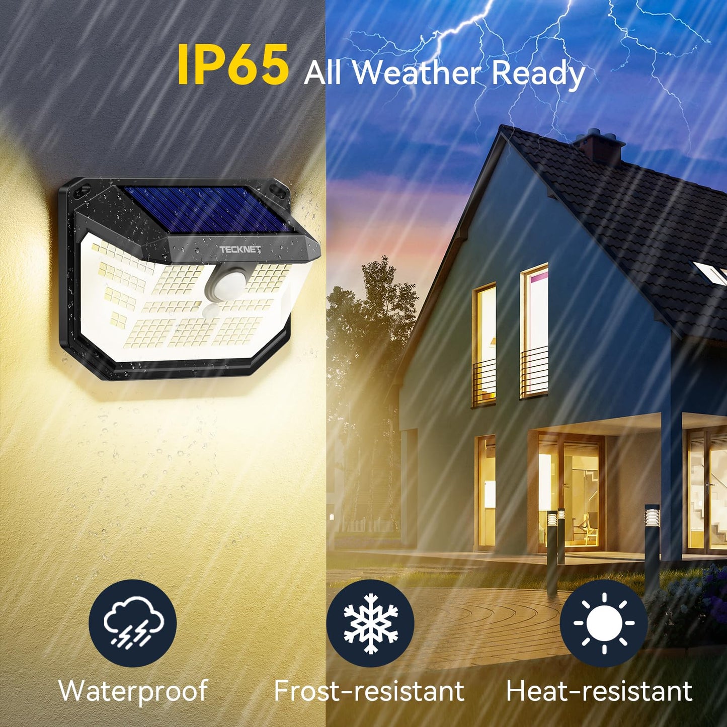 Tecknet 231 Led Motion Sensor Outdoor Lights  6 Pack  300 Solar Security Wall Lights  3 Lighting Modes  Ip65 Waterproof  Pir Motion Sensor For Outside  Fence  Garden  Yard  Deck  Garage - Warm White