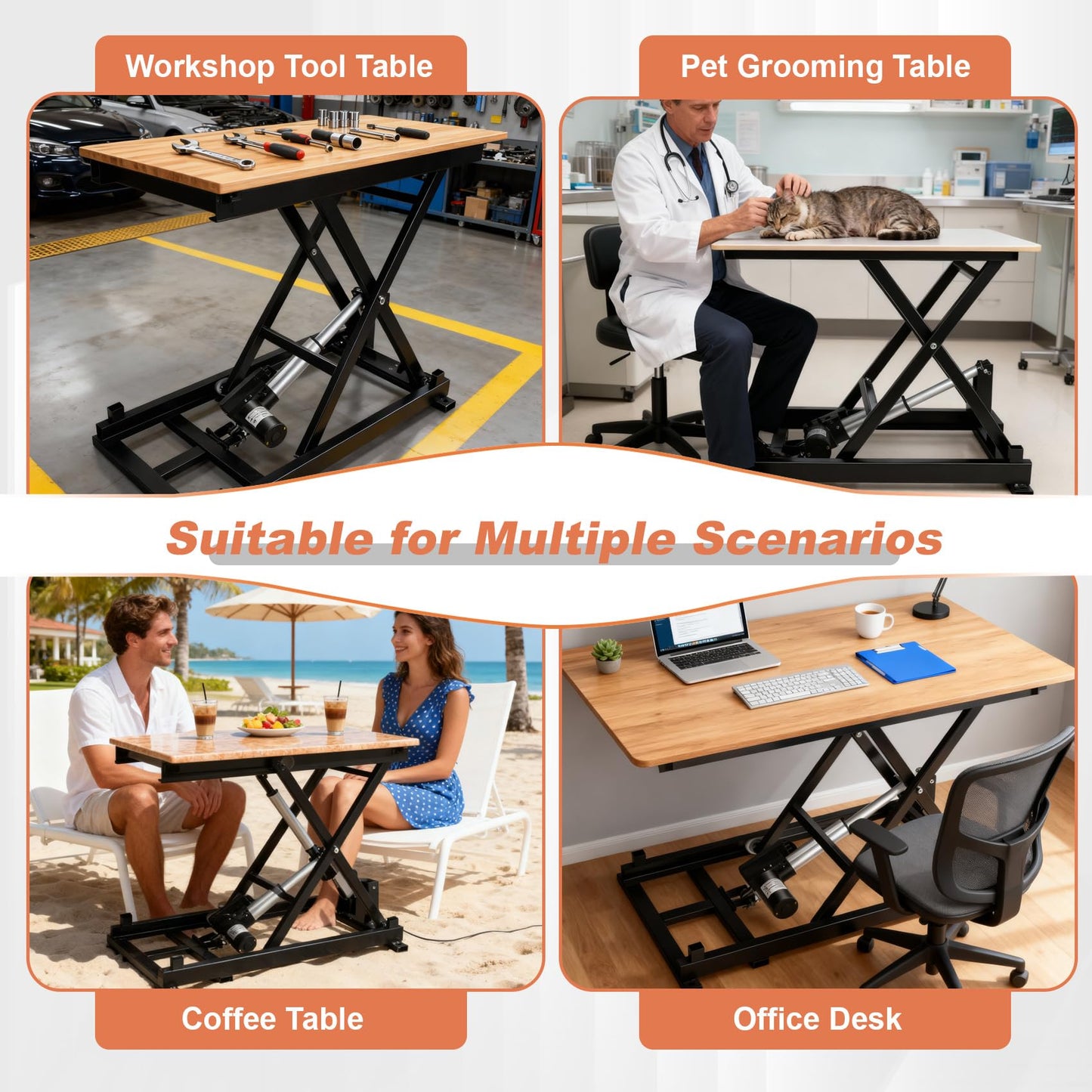 Electric Scissor Lift Table 280LBS Capacity, 7.1-26.4 in Adjustable Height Lifting Platform with Wired/Wireless Remote, for Working Platform, Computer Desk, Material Handling & Transportation
