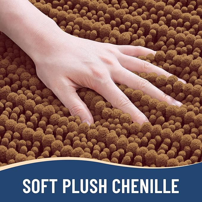 Arotive Luxury Chenille Bathroom Rug Mat, Extra Soft Thick Absorbent Shaggy Bath Rugs, Non-Slip Machine Wash Dry, Plush Bath Mats for Bathroom, Shower and Tub, 30x20, Ochre