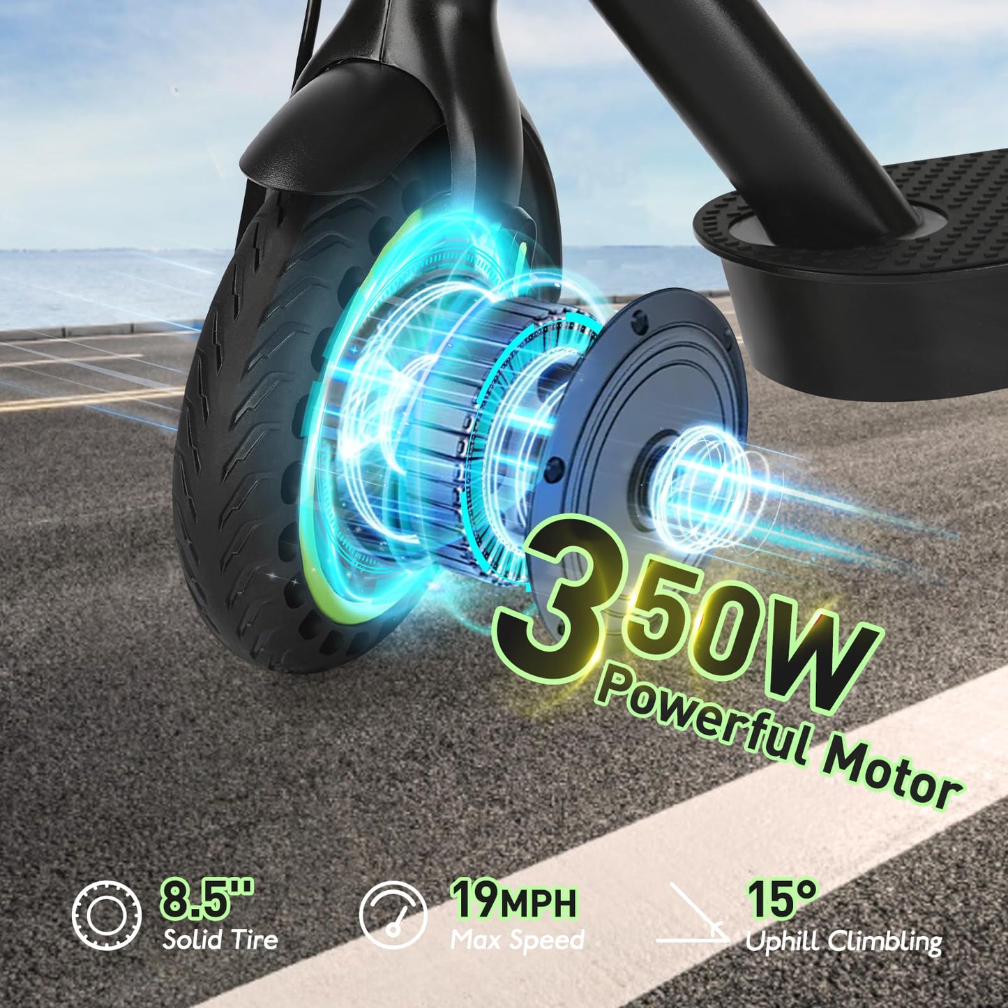 Electric Scooter Adults,Folding E Scooter with 350/500W Motor 19 Mph 18 Miles Range,8.5" Solid Tires Folding Commuting Motorized Kick Scooter (350W 19MPH 7.8AH 18 Miles Dual Rear Suspension - Green)