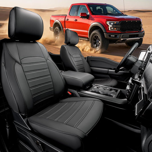 Super Cover for Ford F150 Seat Covers 2015-2025, Full Covered Leather Seat Protectors Truck Pickup Waterproof for F-150 2024 2023 2022 2021 Accessories, Only Fit 1st Row Bucket Seat SuperCrew (XL,XLT)