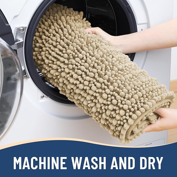 Arotive Luxury Chenille Bathroom Rug Mat, Extra Soft Thick Absorbent Shaggy Bath Rugs, Non-Slip Machine Wash Dry, Plush Bath Mats for Bathroom, Shower and Tub, 70x46, Beige