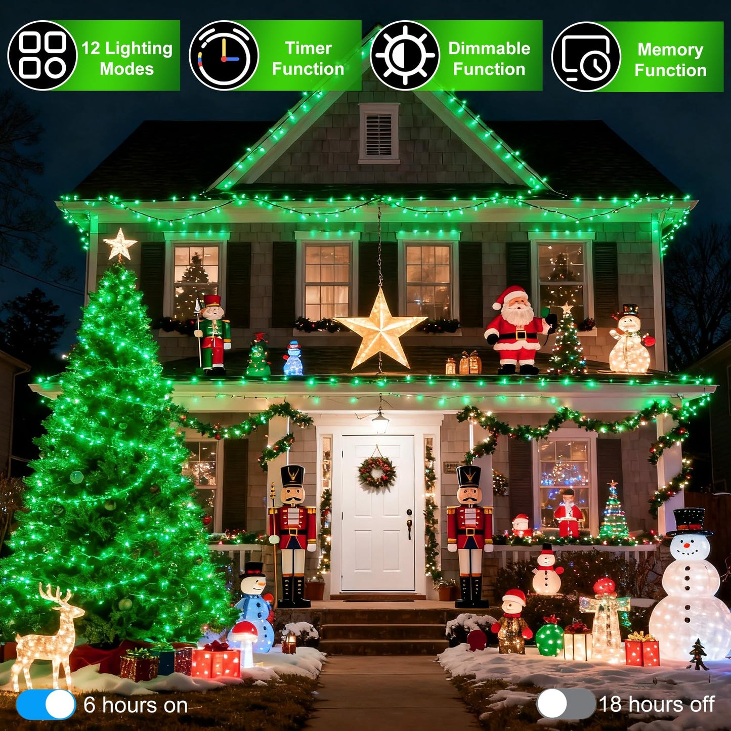 1500 Led 470Ft Christmas String Lights Outdoor  12 Pro Modes And Timer Memory & Brightness  Plug In Waterproof Clear Wire Twinkle Light For For Xmas Yard Tree Wedding Party Decor (Green)
